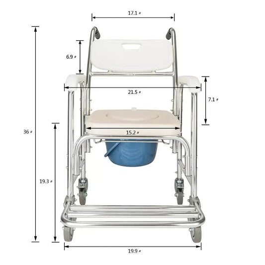 Multifunctional Transport Wheelchair - Shower, Commode & Toilet Seat