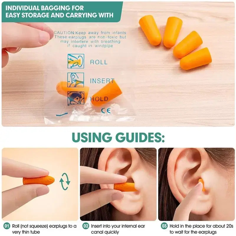 Orange tapered foam ear plugs for noise reduction and hearing protection.