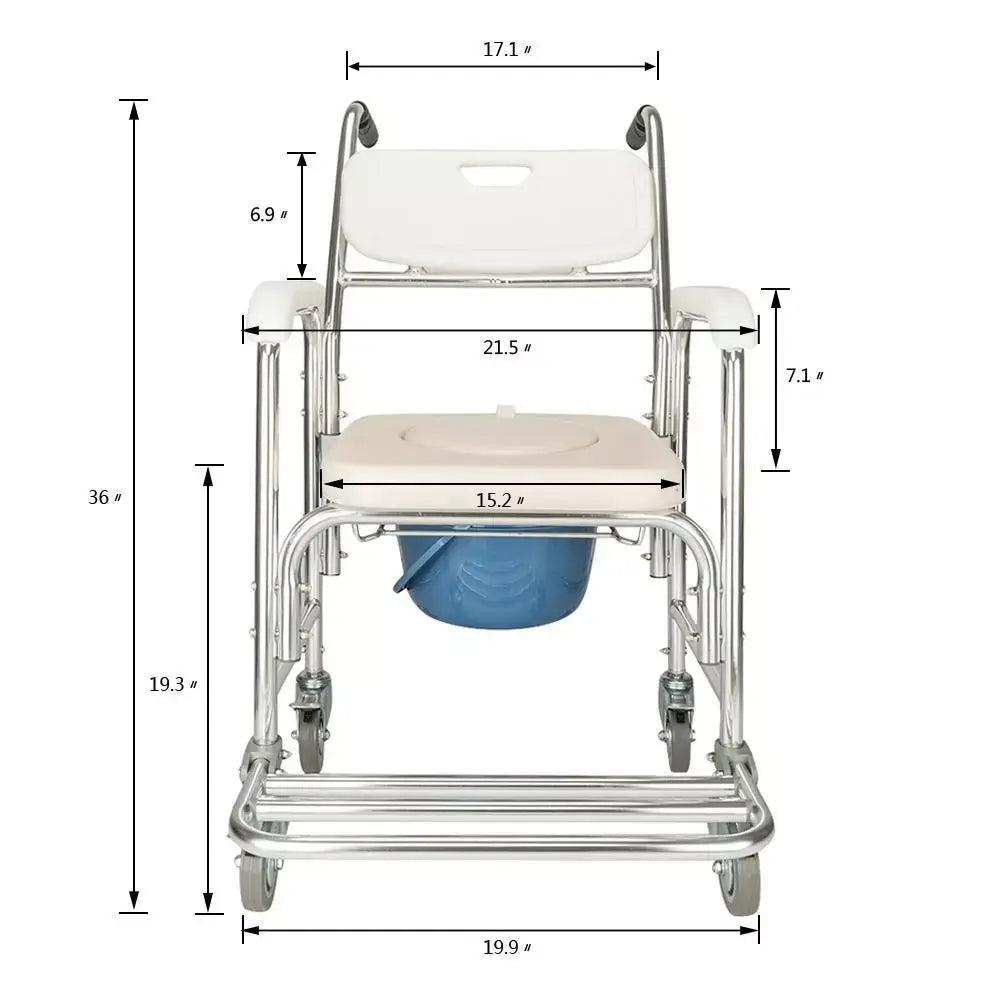 Multifunctional Transport Wheelchair - Shower, Commode & Toilet Seat