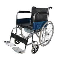 Folding commode wheelchair with steel frame