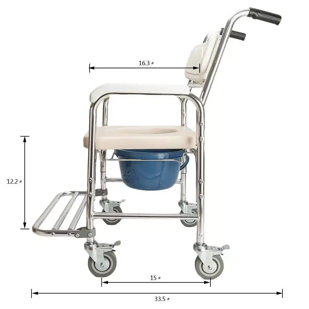 Multifunctional Transport Wheelchair - Shower, Commode & Toilet Seat