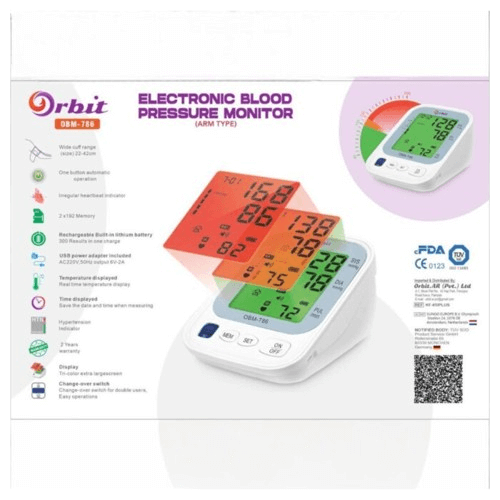 Orbit Blood Pressure Monitor with adjustable cuff and LCD display.