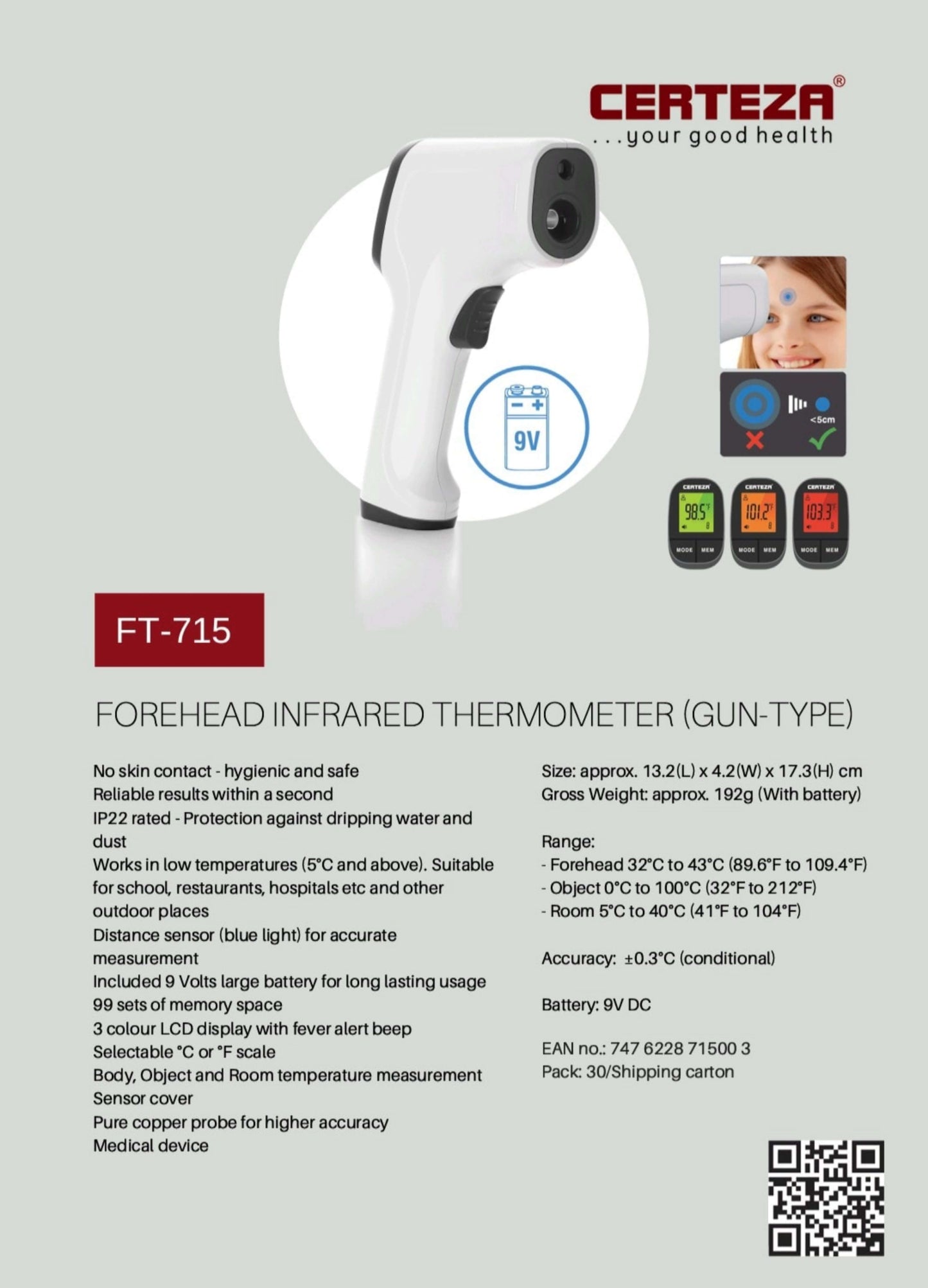 Certeza FT-715 Forehead Infrared Thermometer