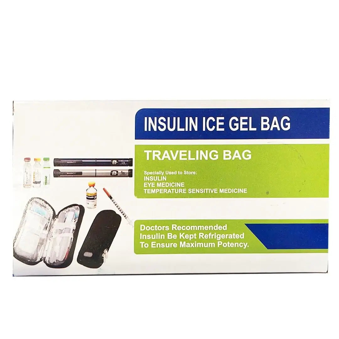 portable insulin cooling bag with gel packs for medication storage.